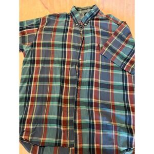 Ralph Lauren Blake Shirt Men XL Button Up Short Sleeve Blue Plaid‎